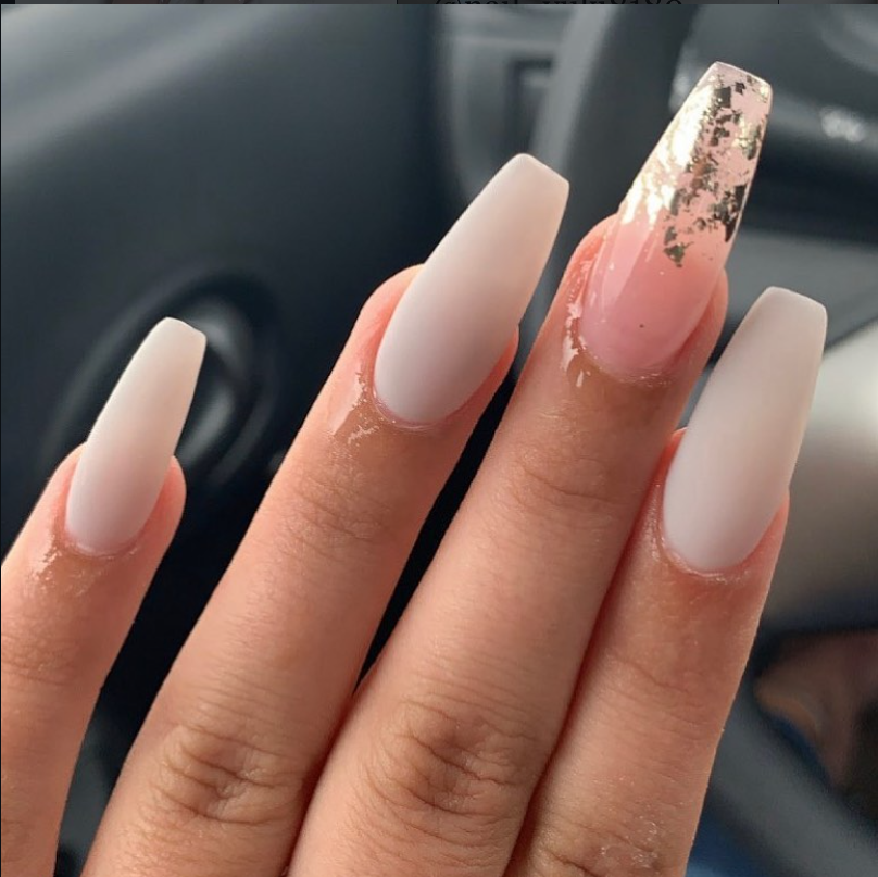 Pink almond-shaped gel manicure